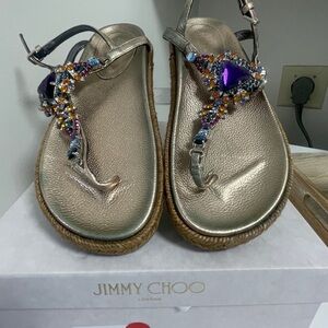Jimmy Choo Gold Sandals with Purple and Orange Gems size 36